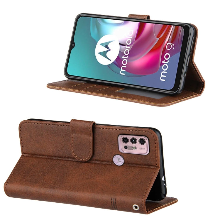 For Motorola G30/G10/G10 Power Stitching Calf Pattern Buckle Card Wallet with Flip Phone Holster with Lanyard Bracket Function