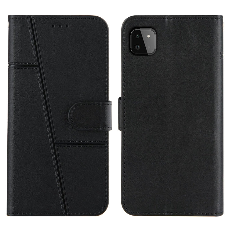 For Samsung Galaxy A22 5G Stitching Calf Pattern Buckle Card Wallet with Flip Phone Holster with Lanyard Bracket Function