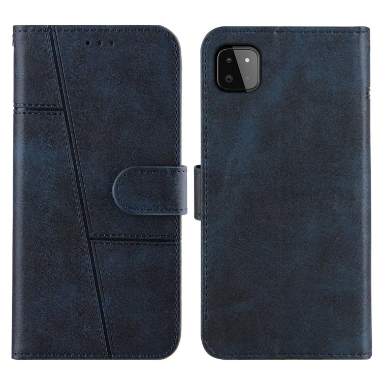 For Samsung Galaxy A22 5G Stitching Calf Pattern Buckle Card Wallet with Flip Phone Holster with Lanyard Bracket Function