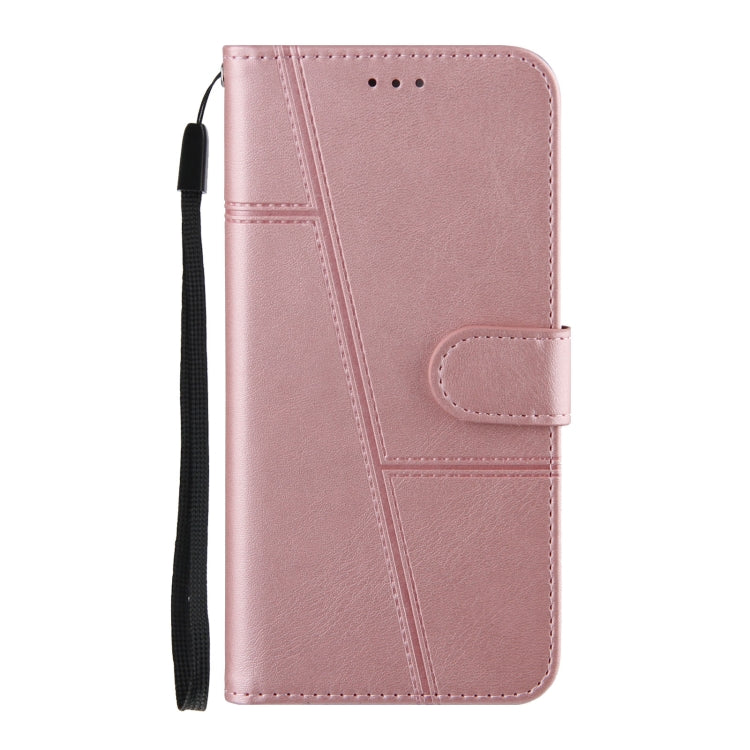 For Samsung Galaxy A22 5G Stitching Calf Pattern Buckle Card Wallet with Flip Phone Holster with Lanyard Bracket Function