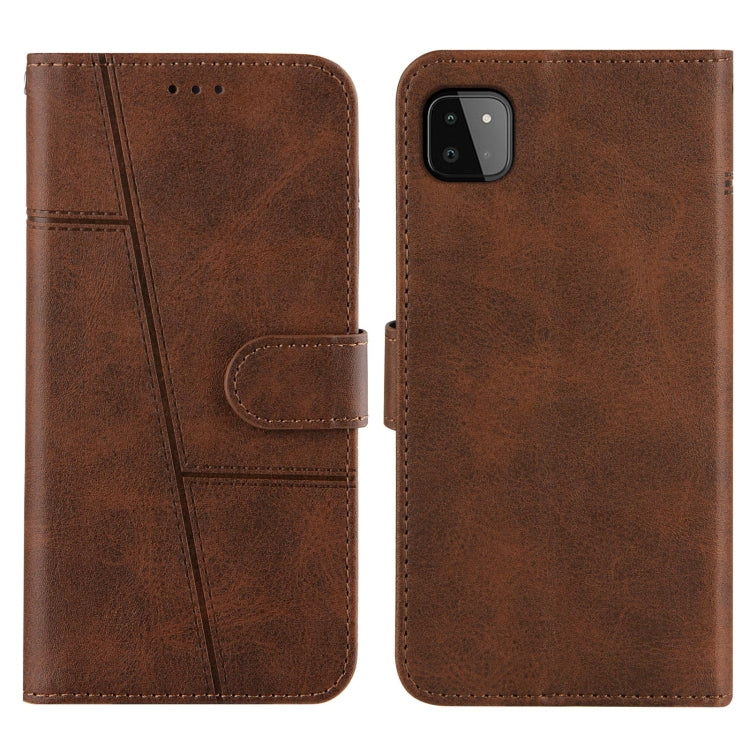 For Samsung Galaxy A22 5G Stitching Calf Pattern Buckle Card Wallet with Flip Phone Holster with Lanyard Bracket Function