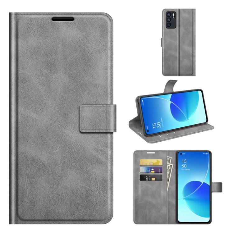 For OPPO Reno6 5G Retro Calf Pattern Buckle Horizontal Flip Leather Case with Holder & Card Slots & Wallet