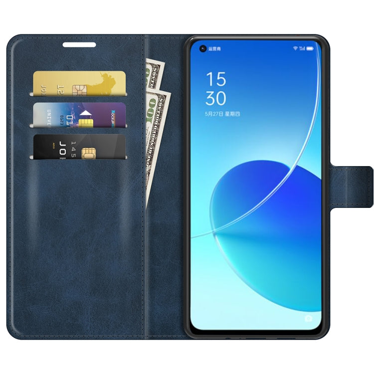 For OPPO Reno6 5G Retro Calf Pattern Buckle Horizontal Flip Leather Case with Holder & Card Slots & Wallet