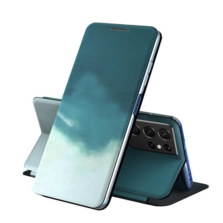 For Samsung Galaxy S21 Ultra 5G Voltage Watercolor Pattern Skin Feel Magnetic Horizontal Flip PU Leather Case with Holder
