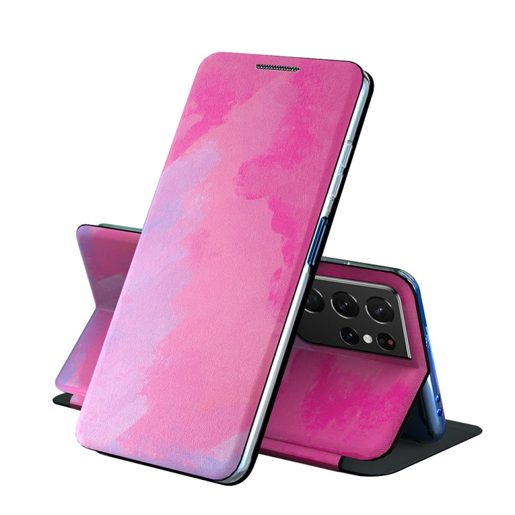 For Samsung Galaxy S21 Ultra 5G Voltage Watercolor Pattern Skin Feel Magnetic Horizontal Flip PU Leather Case with Holder