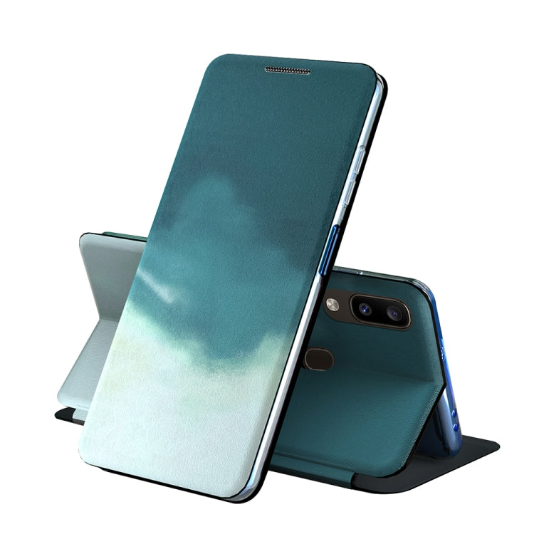 For Samsung Galaxy A40 Voltage Watercolor Pattern Skin Feel Magnetic Horizontal Flip PU Leather Case with Holder