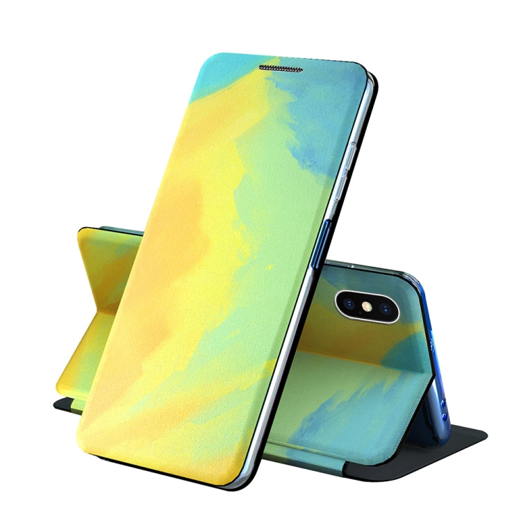 For iPhone X / XS Voltage Watercolor Pattern Skin Feel Magnetic Horizontal Flip PU Leather Case with Holder
