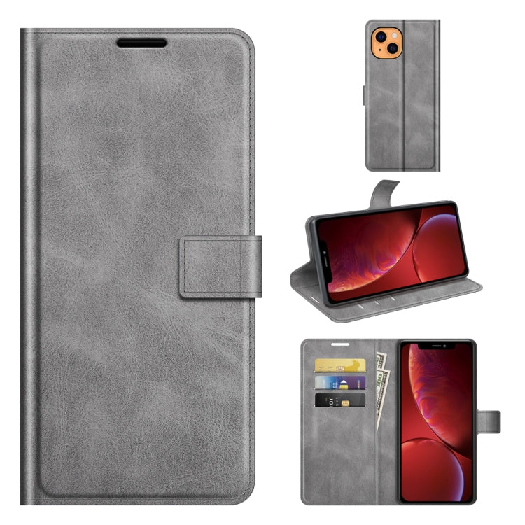 For iPhone 13 Retro Calf Pattern Buckle Horizontal Flip Leather Case with Holder & Card Slots & Wallet
