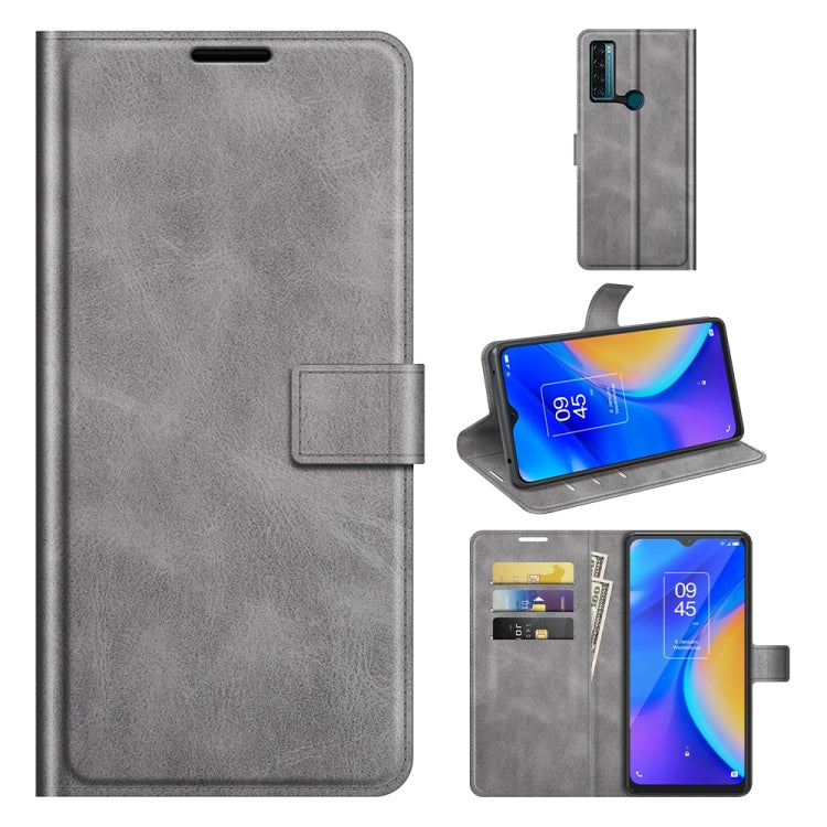 For TCL 20 SE Retro Calf Pattern Buckle Card Wallet Left and Right Flip Phone Holster with Bracket Function