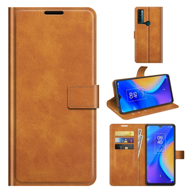 For TCL 20 SE Retro Calf Pattern Buckle Card Wallet Left and Right Flip Phone Holster with Bracket Function