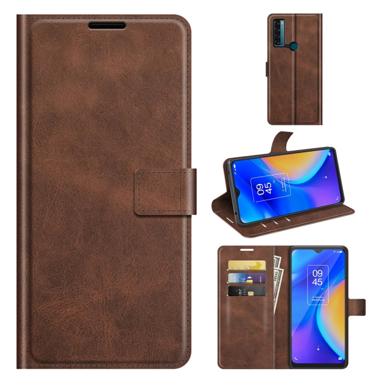 For TCL 20 SE Retro Calf Pattern Buckle Card Wallet Left and Right Flip Phone Holster with Bracket Function
