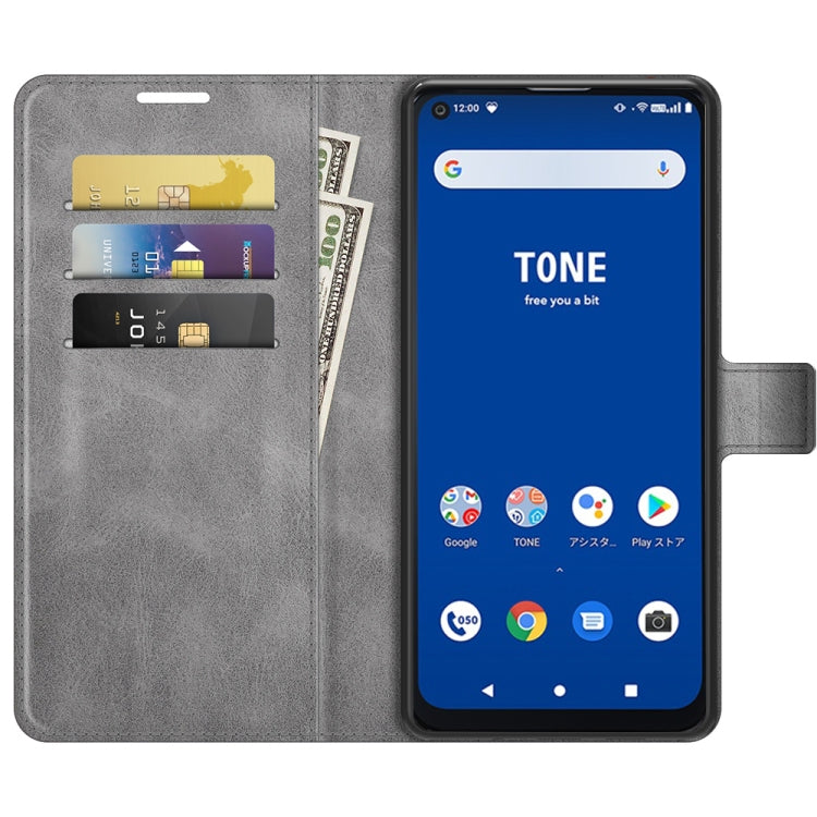 For Tone E21 Retro Calf Pattern Buckle Card Wallet Left and Right Flip Phone Holster with Bracket Function