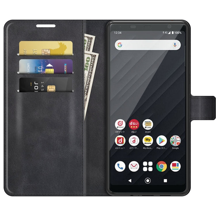 For Fujitsu Arrows Be4 Plus Retro Calf Pattern Buckle Card Wallet Left and Right Flip Phone Holster with Bracket Function