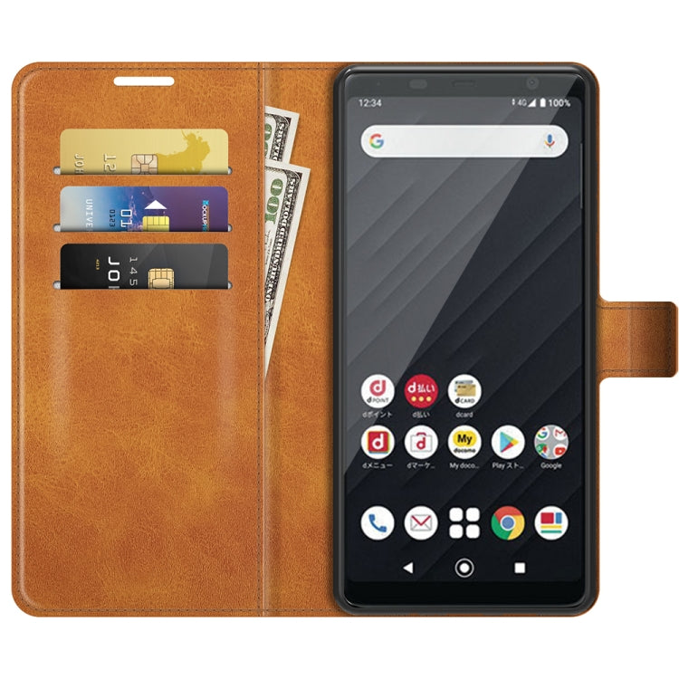 For Fujitsu Arrows Be4 Plus Retro Calf Pattern Buckle Card Wallet Left and Right Flip Phone Holster with Bracket Function