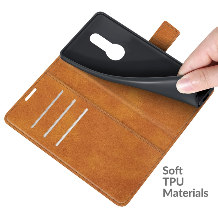 For Fujitsu Arrows Be4 Plus Retro Calf Pattern Buckle Card Wallet Left and Right Flip Phone Holster with Bracket Function