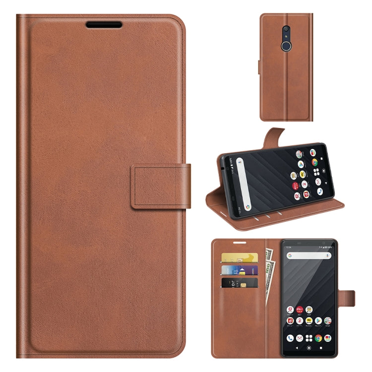 For Fujitsu Arrows Be4 Plus Retro Calf Pattern Buckle Card Wallet Left and Right Flip Phone Holster with Bracket Function