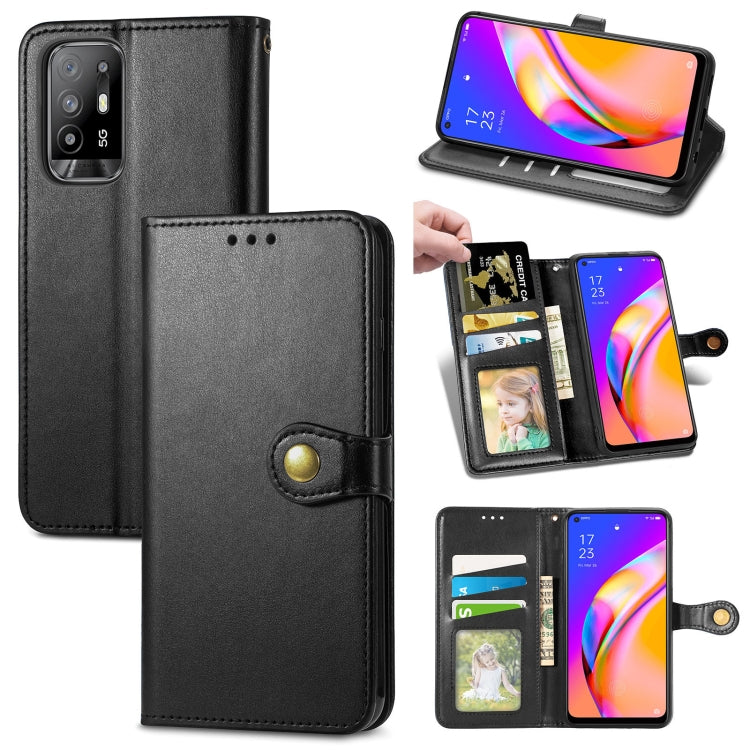 For OPPO A94 5G /F19 Pro+ 5G /Reno5 Z Solid Color Leather Buckle Phone Case with Lanyard & Photo Frame & Card Slot & Wallet & Stand Function