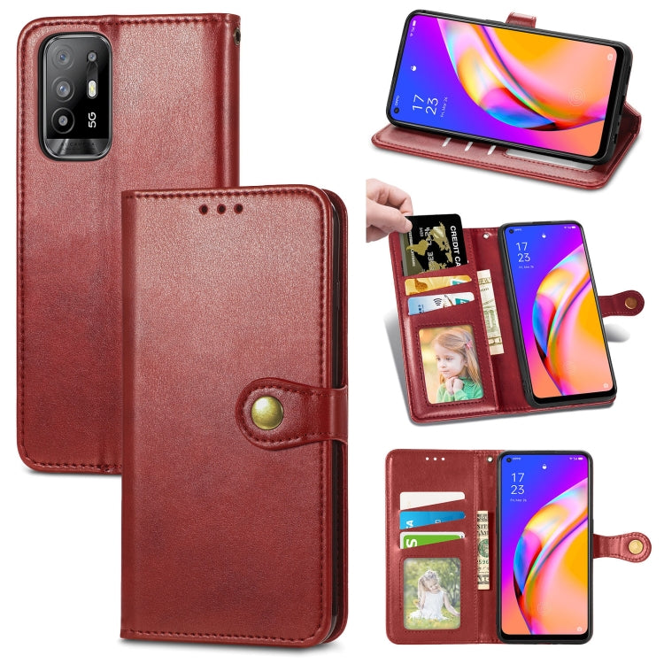 For OPPO A94 5G /F19 Pro+ 5G /Reno5 Z Solid Color Leather Buckle Phone Case with Lanyard & Photo Frame & Card Slot & Wallet & Stand Function