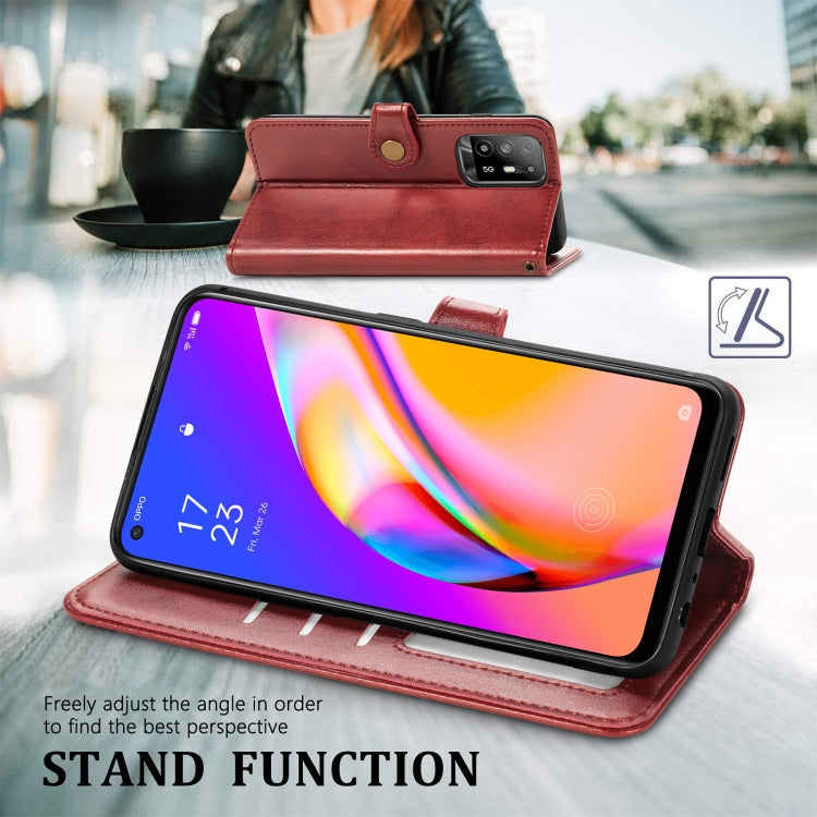 For OPPO A94 5G /F19 Pro+ 5G /Reno5 Z Solid Color Leather Buckle Phone Case with Lanyard & Photo Frame & Card Slot & Wallet & Stand Function