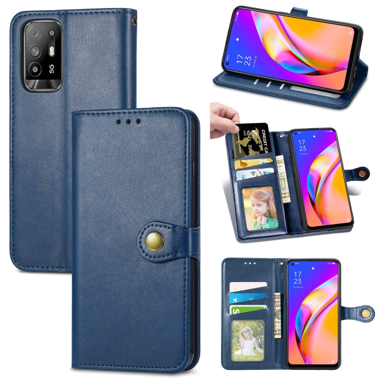 For OPPO A94 5G /F19 Pro+ 5G /Reno5 Z Solid Color Leather Buckle Phone Case with Lanyard & Photo Frame & Card Slot & Wallet & Stand Function