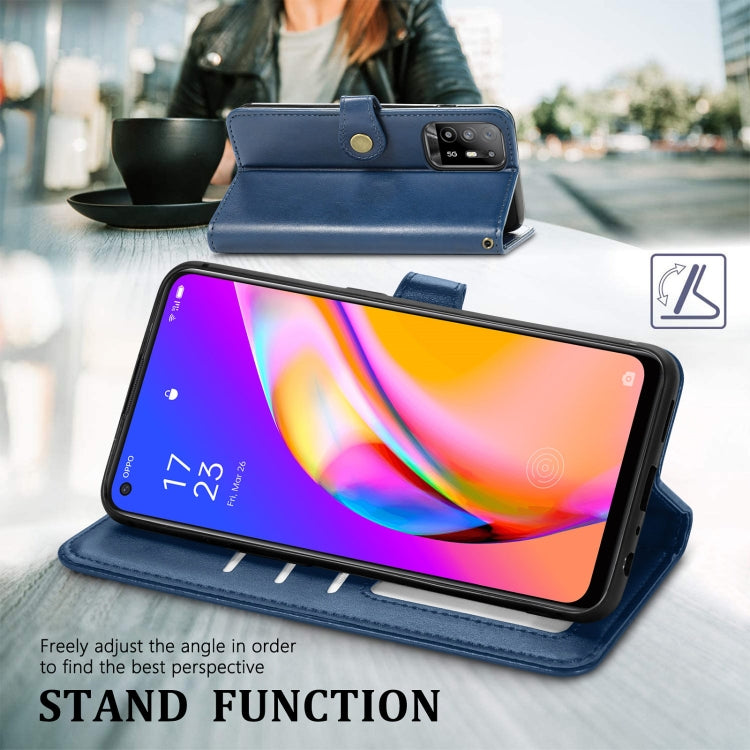 For OPPO A94 5G /F19 Pro+ 5G /Reno5 Z Solid Color Leather Buckle Phone Case with Lanyard & Photo Frame & Card Slot & Wallet & Stand Function