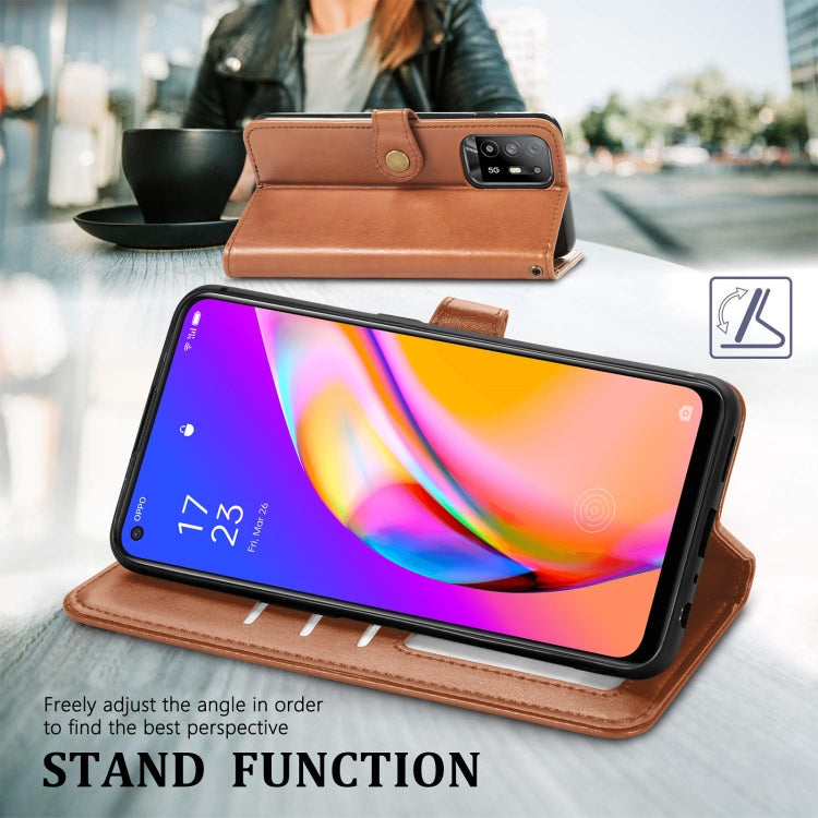 For OPPO A94 5G /F19 Pro+ 5G /Reno5 Z Solid Color Leather Buckle Phone Case with Lanyard & Photo Frame & Card Slot & Wallet & Stand Function