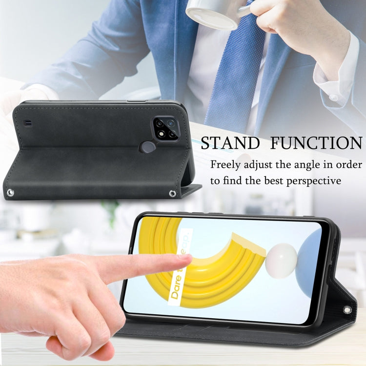 For OPPO Realme C21 Retro Skin Feel Business Magnetic Horizontal Flip Leather Case With Holder & Card Slots & Wallet & Photo Frame