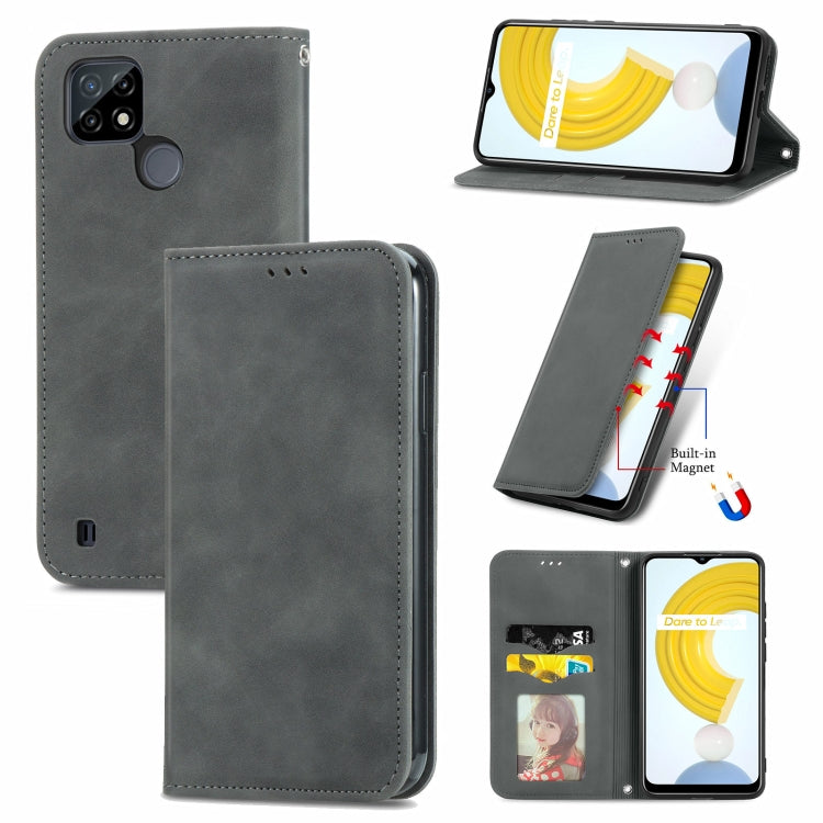 For OPPO Realme C21 Retro Skin Feel Business Magnetic Horizontal Flip Leather Case With Holder & Card Slots & Wallet & Photo Frame