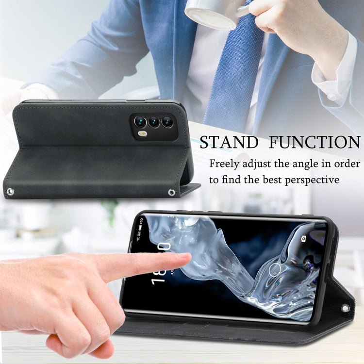 For Meizu 18 Retro Skin Feel Business Magnetic Horizontal Flip Leather Case With Holder & Card Slots & Wallet & Photo Frame