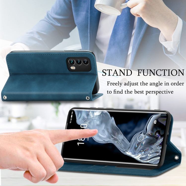 For Meizu 18 Retro Skin Feel Business Magnetic Horizontal Flip Leather Case With Holder & Card Slots & Wallet & Photo Frame