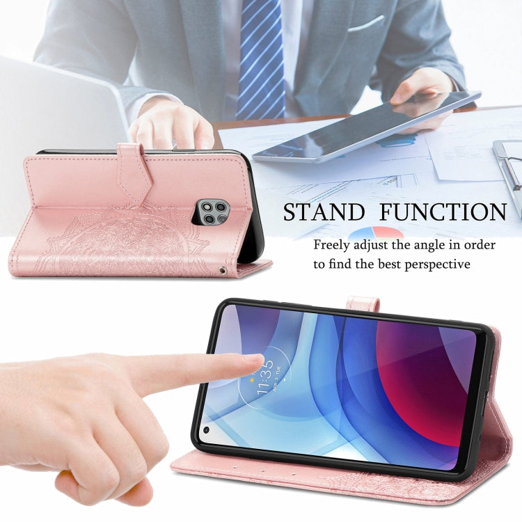 For Motorola Moto G Power 2021 Mandala Flower Embossed Horizontal Flip Leather Case with Holder & Three Card Slots & Wallet & Lanyard