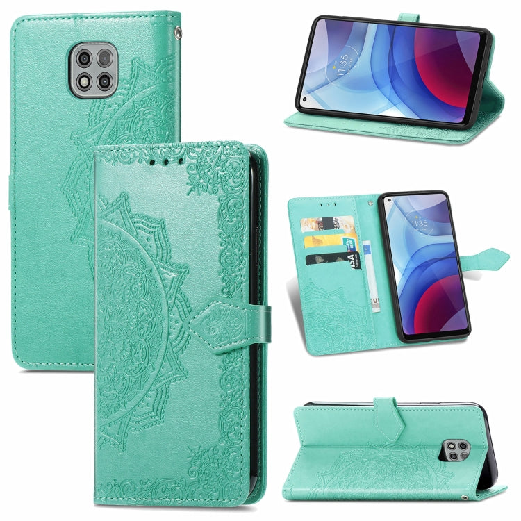 For Motorola Moto G Power 2021 Mandala Flower Embossed Horizontal Flip Leather Case with Holder & Three Card Slots & Wallet & Lanyard