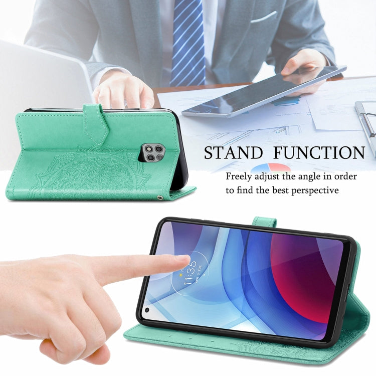 For Motorola Moto G Power 2021 Mandala Flower Embossed Horizontal Flip Leather Case with Holder & Three Card Slots & Wallet & Lanyard