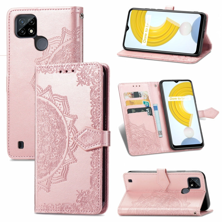 For OPPO Realme C21 Mandala Flower Embossed Horizontal Flip Leather Case with Holder & Three Card Slots & Wallet & Lanyard