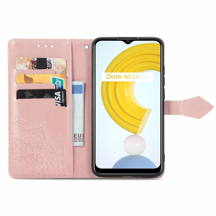 For OPPO Realme C21 Mandala Flower Embossed Horizontal Flip Leather Case with Holder & Three Card Slots & Wallet & Lanyard