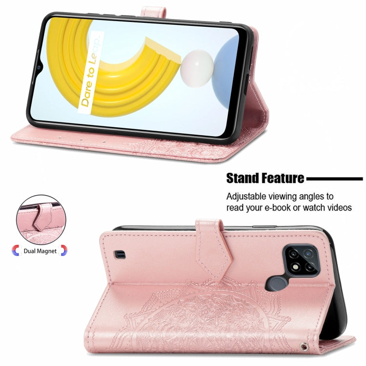 For OPPO Realme C21 Mandala Flower Embossed Horizontal Flip Leather Case with Holder & Three Card Slots & Wallet & Lanyard