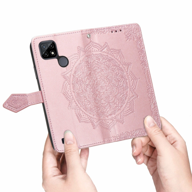 For OPPO Realme C21 Mandala Flower Embossed Horizontal Flip Leather Case with Holder & Three Card Slots & Wallet & Lanyard