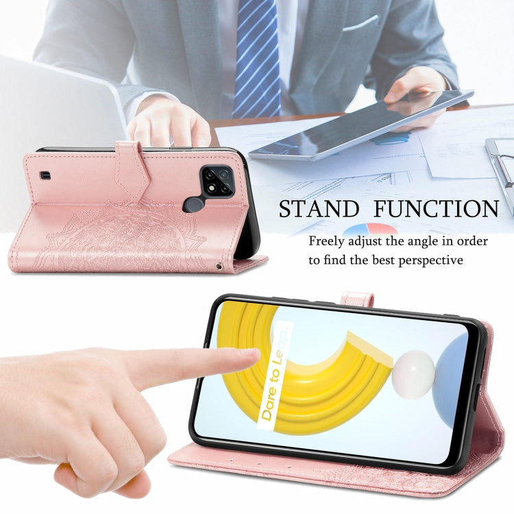 For OPPO Realme C21 Mandala Flower Embossed Horizontal Flip Leather Case with Holder & Three Card Slots & Wallet & Lanyard