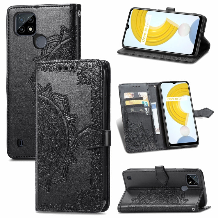 For OPPO Realme C21 Mandala Flower Embossed Horizontal Flip Leather Case with Holder & Three Card Slots & Wallet & Lanyard