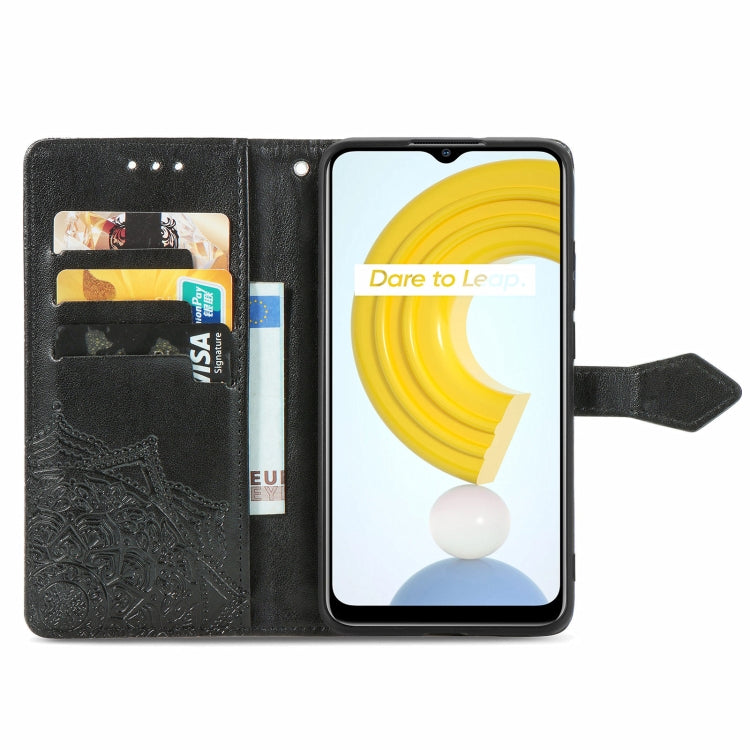 For OPPO Realme C21 Mandala Flower Embossed Horizontal Flip Leather Case with Holder & Three Card Slots & Wallet & Lanyard