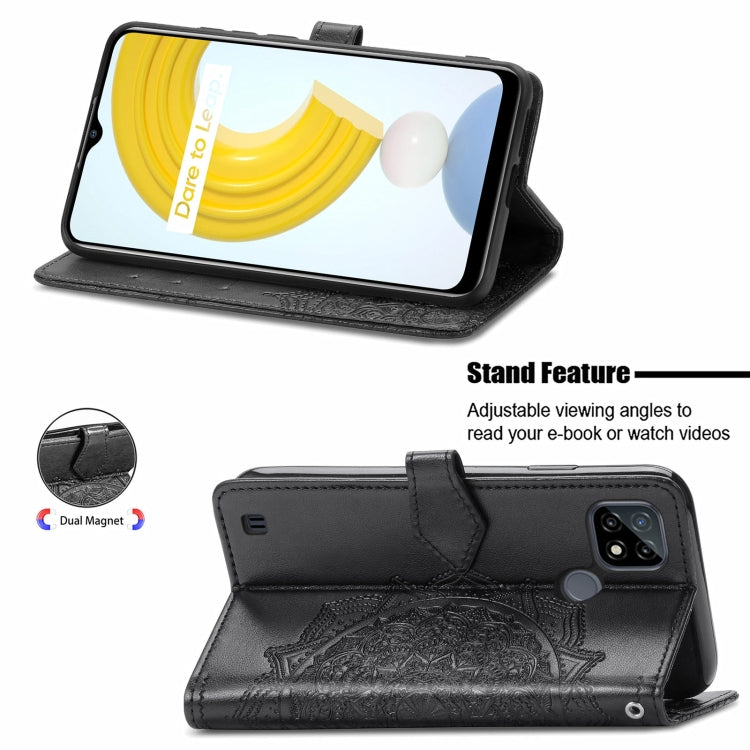 For OPPO Realme C21 Mandala Flower Embossed Horizontal Flip Leather Case with Holder & Three Card Slots & Wallet & Lanyard