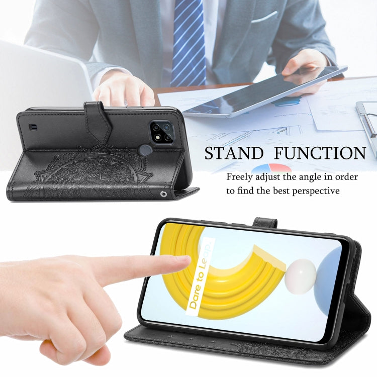 For OPPO Realme C21 Mandala Flower Embossed Horizontal Flip Leather Case with Holder & Three Card Slots & Wallet & Lanyard