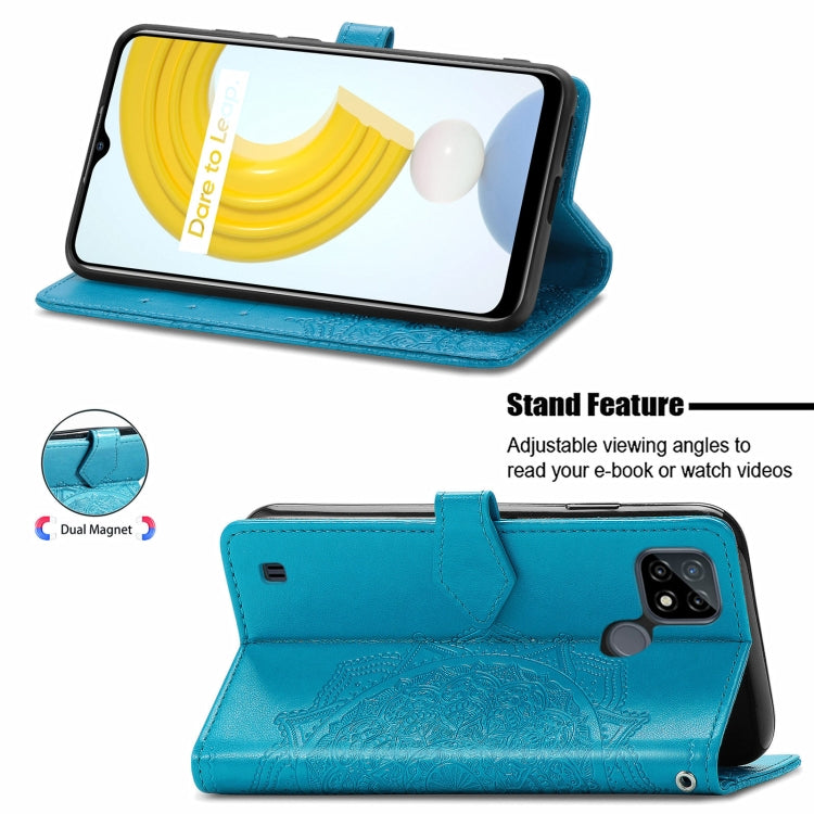 For OPPO Realme C21 Mandala Flower Embossed Horizontal Flip Leather Case with Holder & Three Card Slots & Wallet & Lanyard