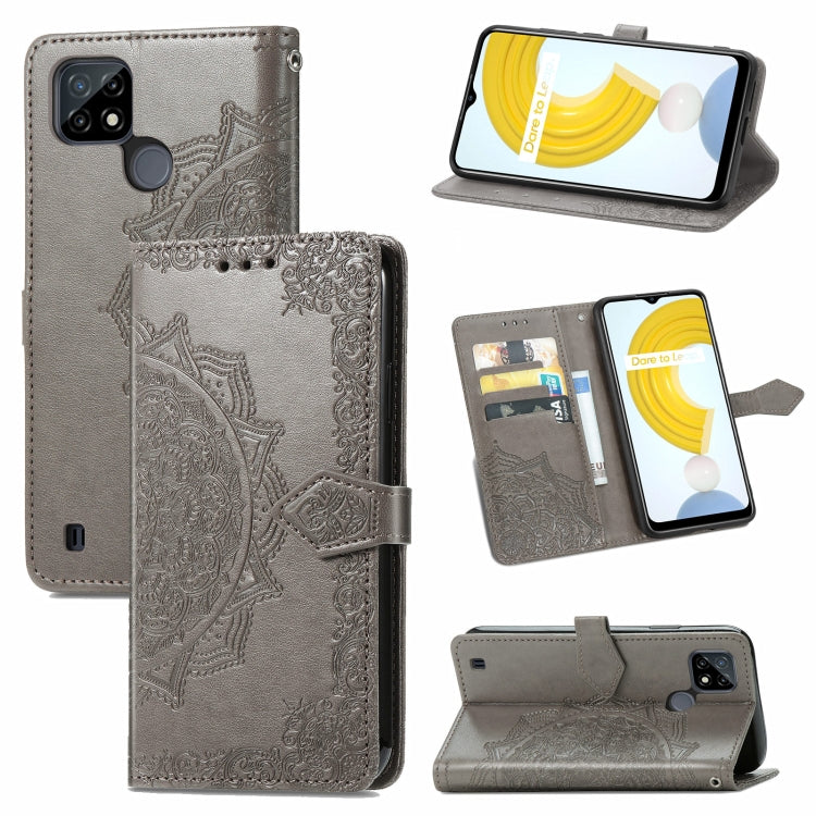 For OPPO Realme C21 Mandala Flower Embossed Horizontal Flip Leather Case with Holder & Three Card Slots & Wallet & Lanyard