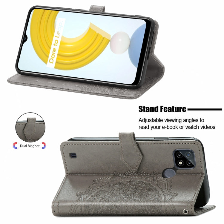 For OPPO Realme C21 Mandala Flower Embossed Horizontal Flip Leather Case with Holder & Three Card Slots & Wallet & Lanyard