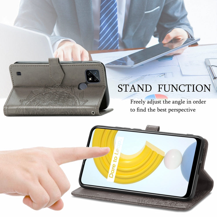 For OPPO Realme C21 Mandala Flower Embossed Horizontal Flip Leather Case with Holder & Three Card Slots & Wallet & Lanyard