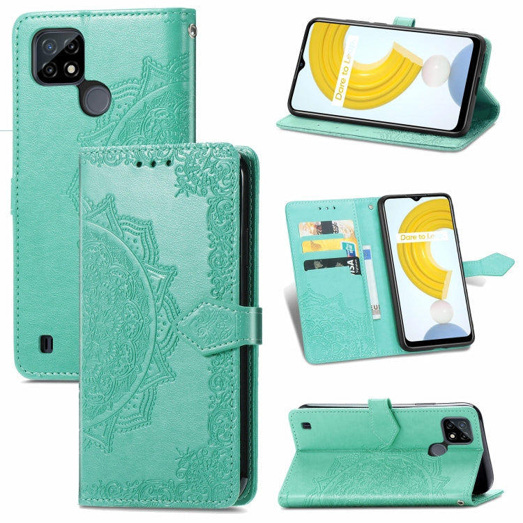 For OPPO Realme C21 Mandala Flower Embossed Horizontal Flip Leather Case with Holder & Three Card Slots & Wallet & Lanyard