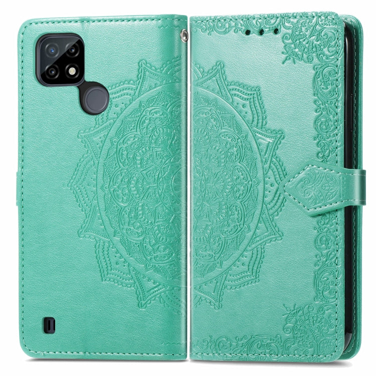 For OPPO Realme C21 Mandala Flower Embossed Horizontal Flip Leather Case with Holder & Three Card Slots & Wallet & Lanyard