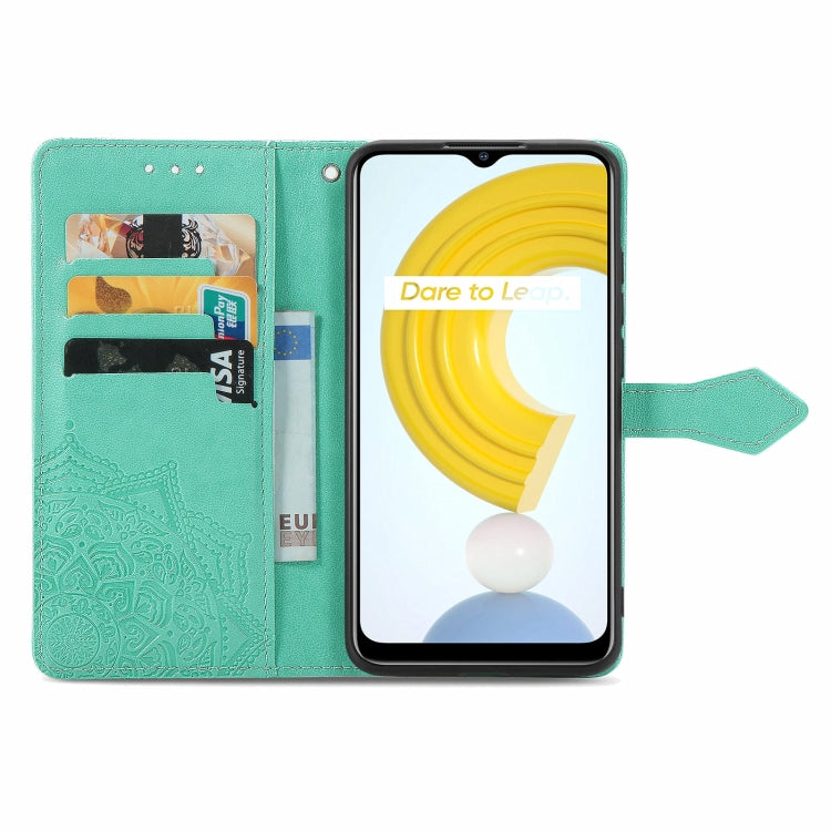 For OPPO Realme C21 Mandala Flower Embossed Horizontal Flip Leather Case with Holder & Three Card Slots & Wallet & Lanyard