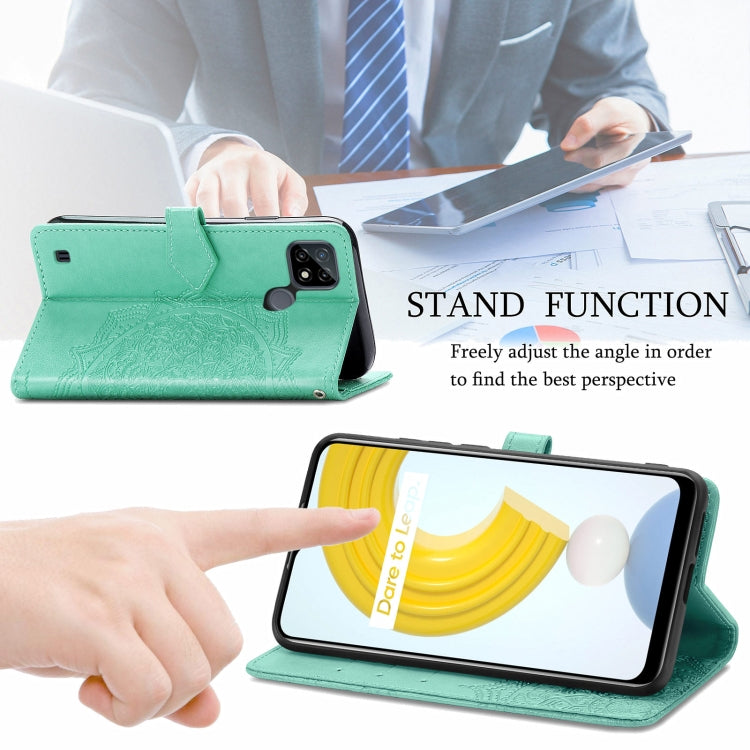 For OPPO Realme C21 Mandala Flower Embossed Horizontal Flip Leather Case with Holder & Three Card Slots & Wallet & Lanyard